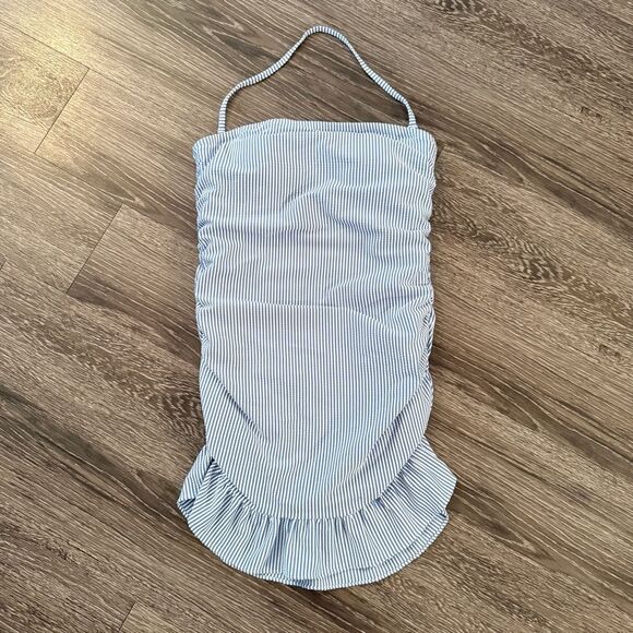 J. Crew Strapless ruffle-hem swim dress in seersucker stripe New - Picture 1 of 5
